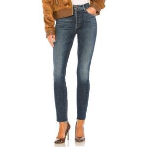 Mother The Stunner Fray Raw Hem Skinny Jeans Roasting Nuts Blue Size 28